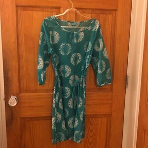 Calypso St. Barth Turquoise and White Patterned Long Sleeve Dress